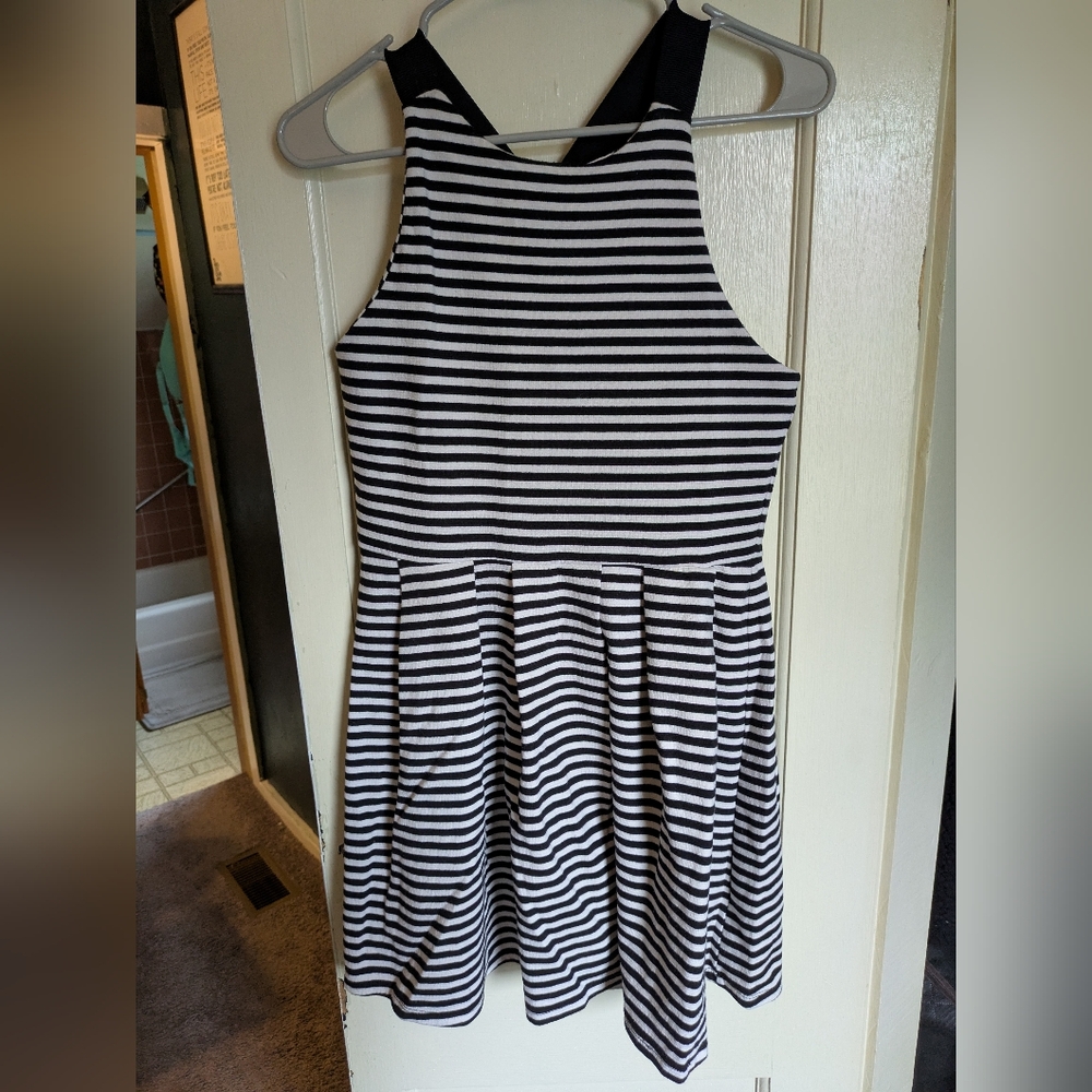 Crossed Strap Black And White Stripped Dress